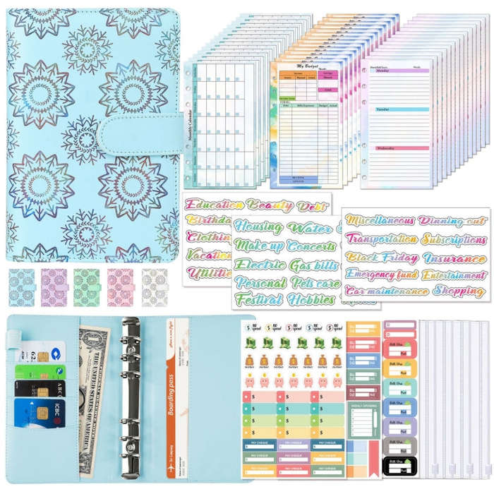 A6 Cash Budget Book Schedule Weekly Plan Monthly Plan Loose-leaf Notepad(Blue)