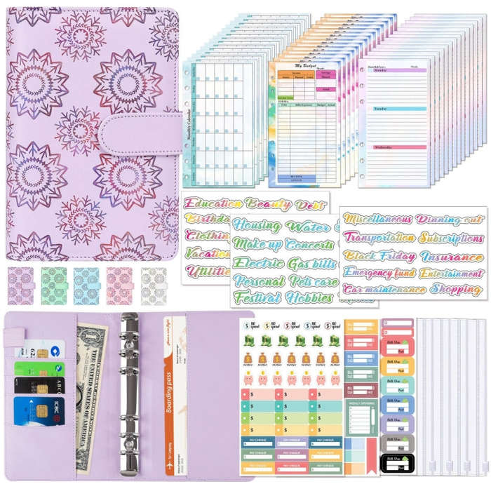A6 Cash Budget Book Schedule Weekly Plan Monthly Plan Loose-leaf Notepad(Purple)