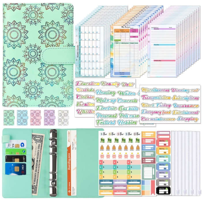 A6 Cash Budget Book Schedule Weekly Plan Monthly Plan Loose-leaf Notepad(Green)