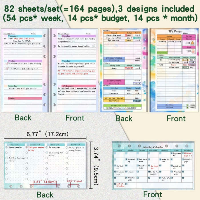 A6 Cash Budget Book Schedule Weekly Plan Monthly Plan Loose-leaf Notepad(Purple)