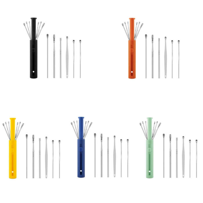 2 Packs Push-Pull Cylinder Storage Ear Scoop Set, Specification: 6 PCS/Set Blue