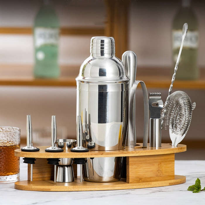 BY-011 11 In 1 Oval Wooden Stand Shaker Set Bartending Tools, Spec: 700ml