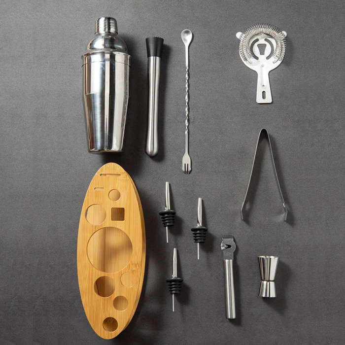 BY-011 11 In 1 Oval Wooden Stand Shaker Set Bartending Tools, Spec: 700ml