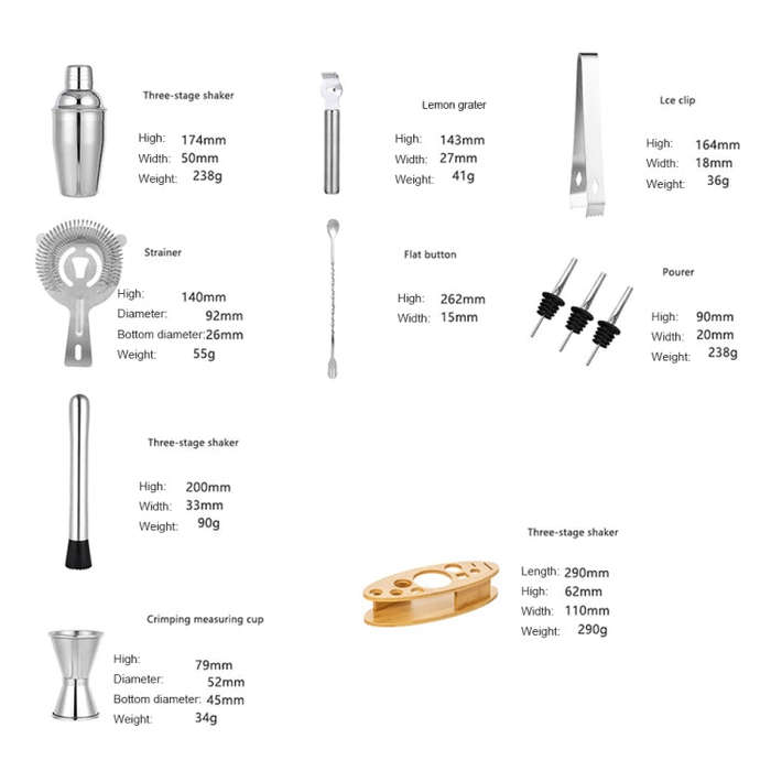 BY-011 11 In 1 Oval Wooden Stand Shaker Set Bartending Tools, Spec: 700ml