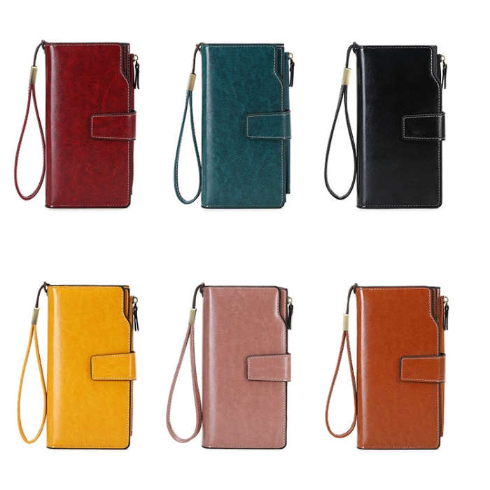 1669 RFID Anti-magnetic Anti-theft Retro Long Wallet Card Holder Document Bag(Retro Brown)