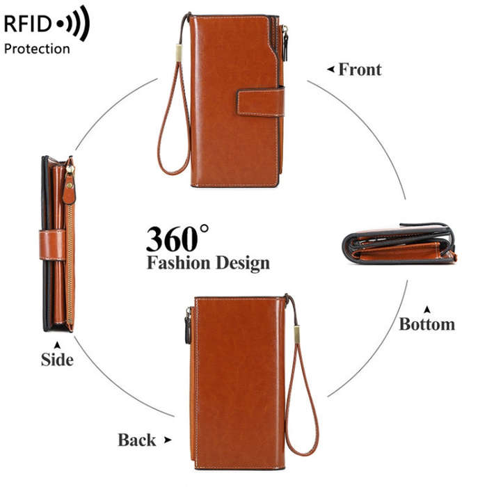 1669 RFID Anti-magnetic Anti-theft Retro Long Wallet Card Holder Document Bag(Retro Brown)