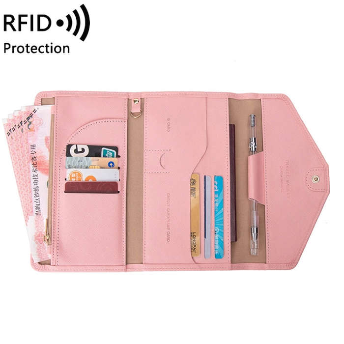 1655 RFID Anti-magnetic Anti-theft Passport Bag Document Bag Card Bag(Pink)