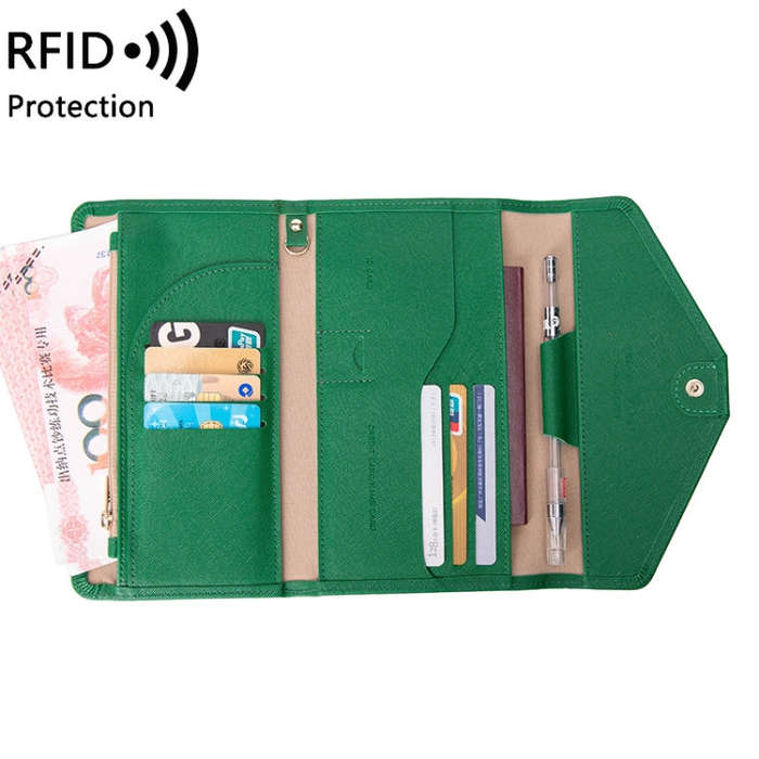 1655 RFID Anti-magnetic Anti-theft Passport Bag Document Bag Card Bag(Dark Green)