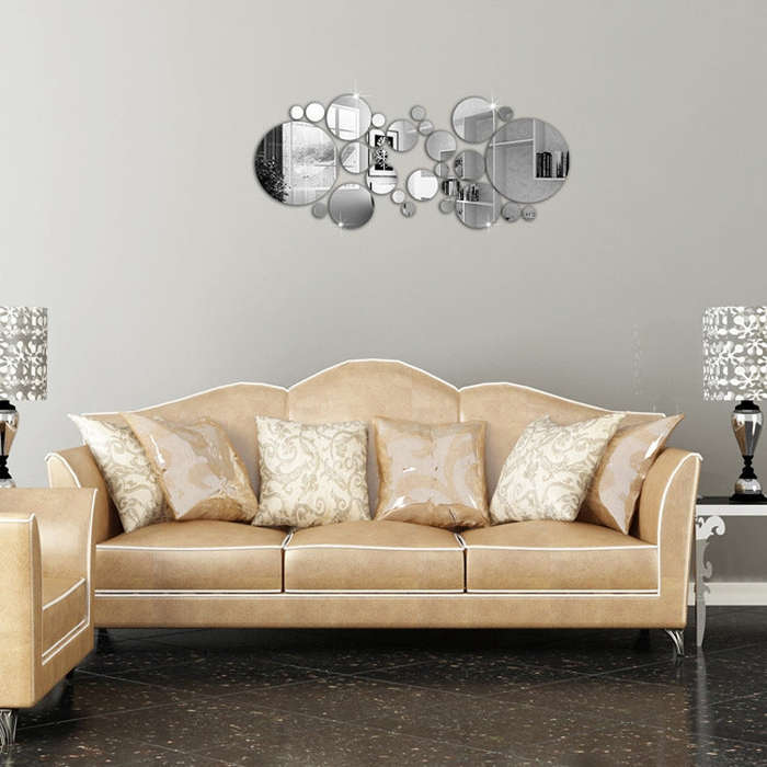 JM004 26PCS Bedroom Geometric Round Stereo Acrylic Mirror Wall Sticker(Silver)