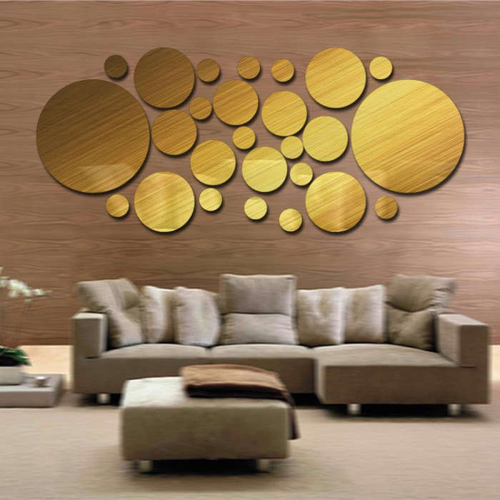 JM004 26PCS Bedroom Geometric Round Stereo Acrylic Mirror Wall Sticker(Gold)