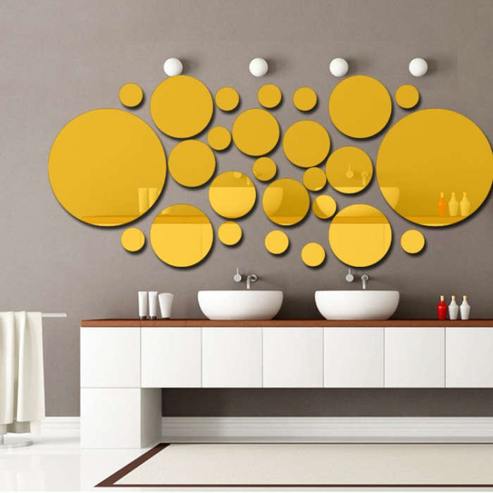 JM004 26PCS Bedroom Geometric Round Stereo Acrylic Mirror Wall Sticker(Gold)