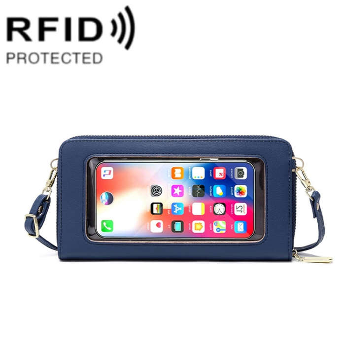 1665 RFID Anti-magnetic Anti-theft Touch Screen Cross-Body Phone Bag Card Holder(Royal Blue)