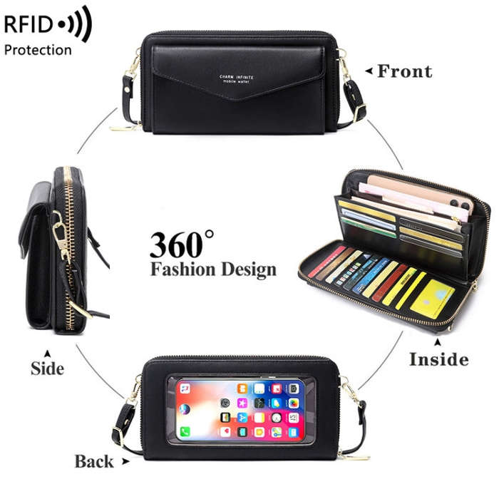 1665 RFID Anti-magnetic Anti-theft Touch Screen Cross-Body Phone Bag Card Holder(Red Wine)