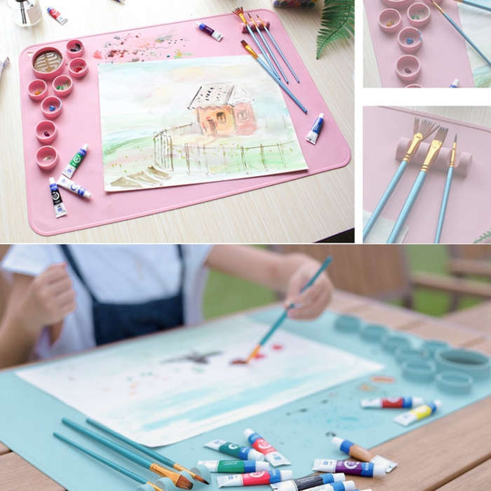 Silicone Children Drawing Pad Wipeable Washable Paint Palettes(Blue)