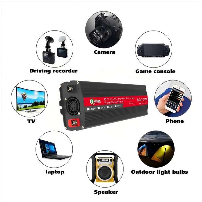Gurxun 8000W High Power Household Car Sine Wave Inverter, Specification: 12V To 220V