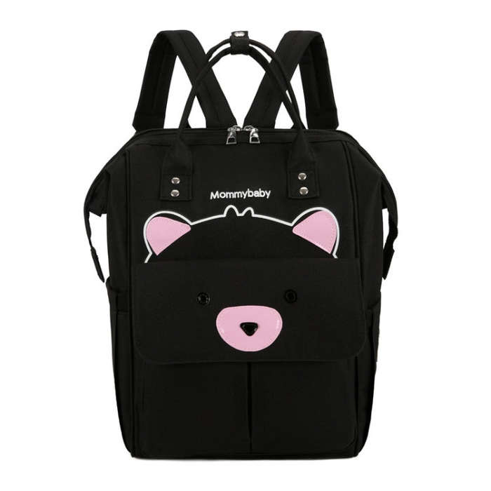Maternity Bottle Diaper Storage Large Capacity Backpack Mummy Bag(Bear Black)
