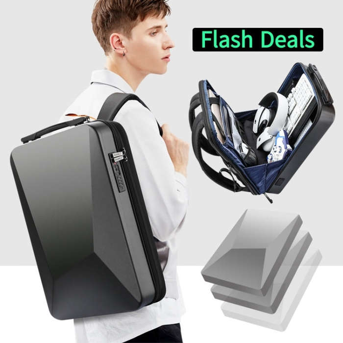 Bopai 61-93318A Hard Shell Waterproof Expandable Backpack with USB Charging Hole, Spec: Regular (...