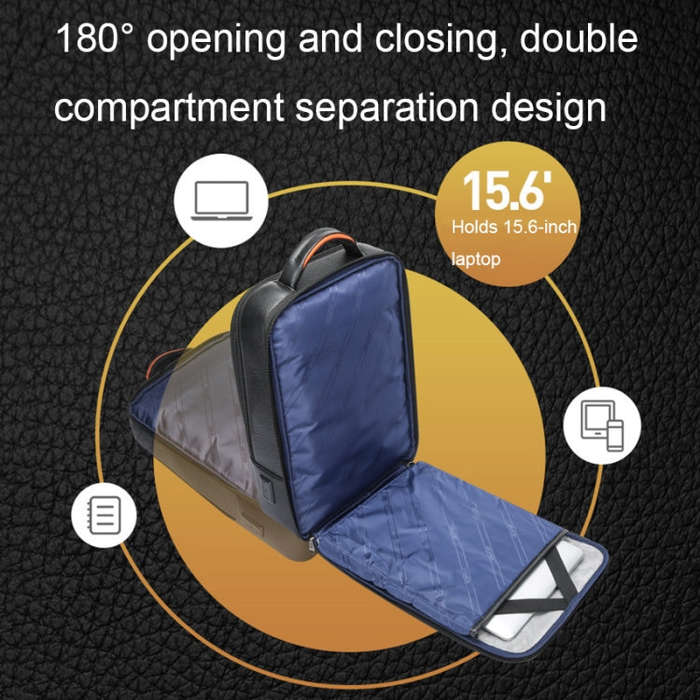 Bopai 61-70111 Cowhide Multi-compartment Waterproof Anti-theft Backpack with USB Charging Hole(Bl...