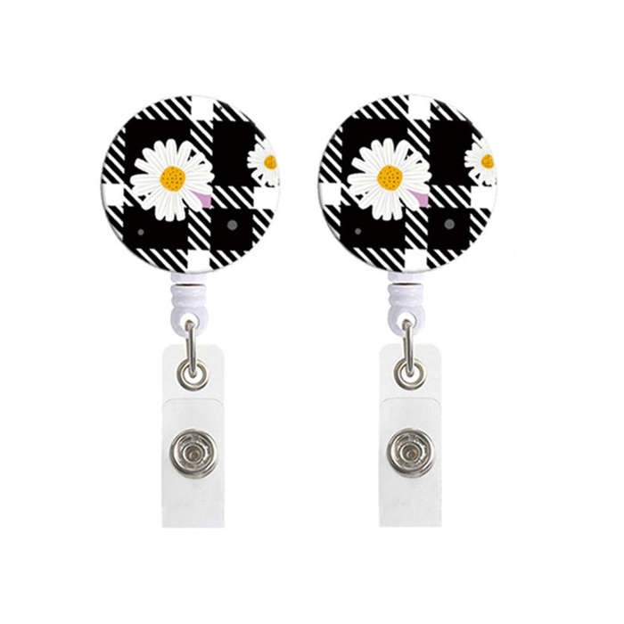 2 PCS Retro Fresh Small Floral Retractable Badge Reel Name Tag Card Badge(No. 5)