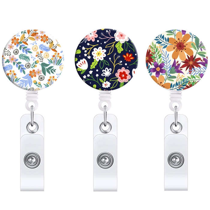 2 PCS Retro Fresh Small Floral Retractable Badge Reel Name Tag Card Badge(No. 1)