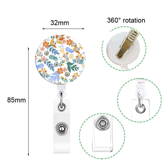 2 PCS Retro Fresh Small Floral Retractable Badge Reel Name Tag Card Badge(No. 5)