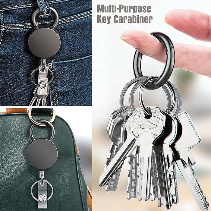 Electroplated Metal Retractable Pull Badge Reel Keychain Belt Clip Document Buckle