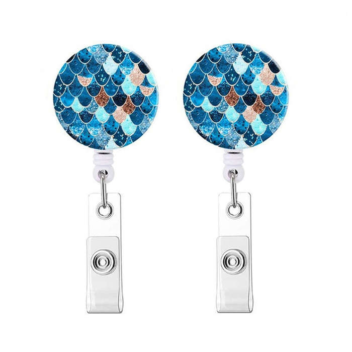 2 PCS Marble Texture Drop Glue Retractable Badge Reel Name Tag Card Badge(Fish Scale)
