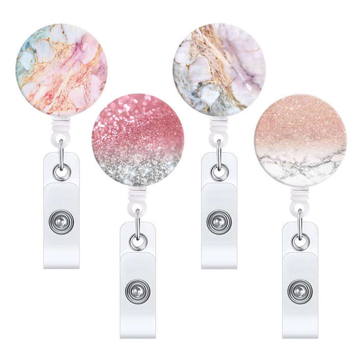 2 PCS Marble Texture Drop Glue Retractable Badge Reel Name Tag Card Badge(Sky Blue)