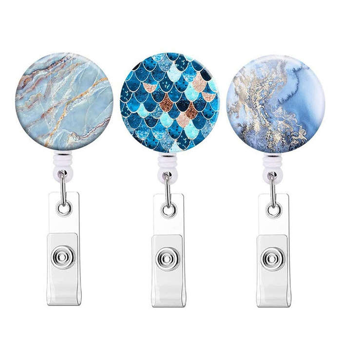 2 PCS Marble Texture Drop Glue Retractable Badge Reel Name Tag Card Badge(Sky Blue)