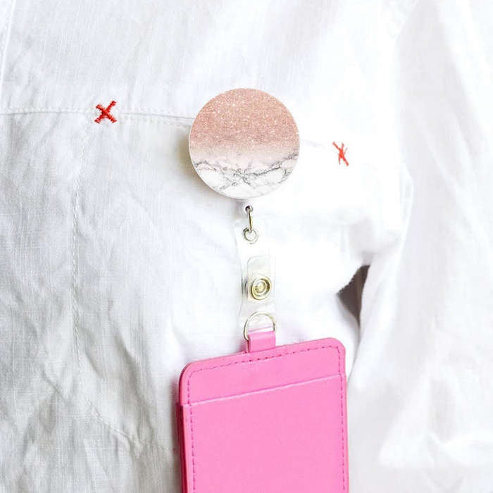2 PCS Marble Texture Drop Glue Retractable Badge Reel Name Tag Card Badge(Sky Blue)