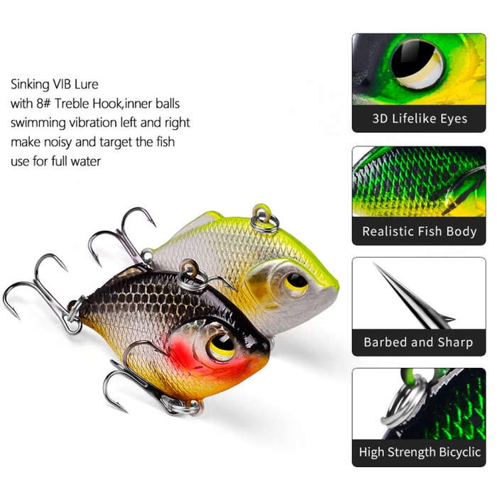 3 PCS PROBEROS DW1044 4.5cm/8.5g Lure Fake Bait Iconic Plastic VIB Hard Bait(G)