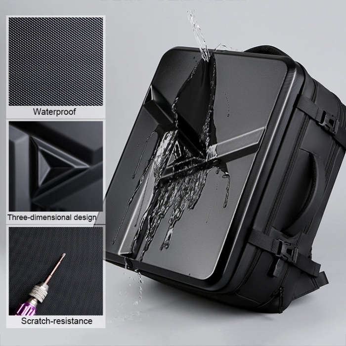 Large-capacity Waterproof Expandable Hard Shell Backpack with USB Charging Hole(162 Black)