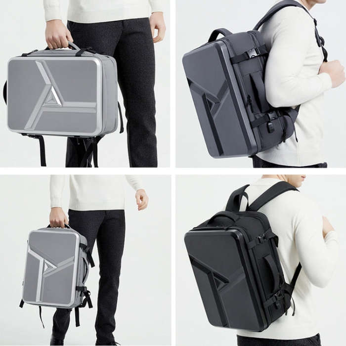 Large-capacity Waterproof Expandable Hard Shell Backpack with USB Charging Hole(161 Black)