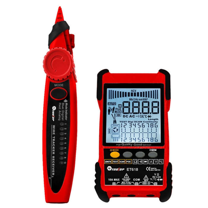 ET618  Rechargeable Adjustable Network Cable Tester Wire Tracker POE Cable Tester (Red)