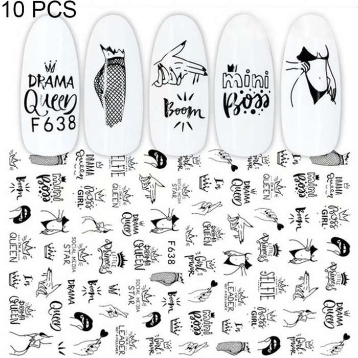 10 PCS Cartoon Heart Letters Comic Character Nail Art Sticker 3D Adhesive Nail Stickers(F638)