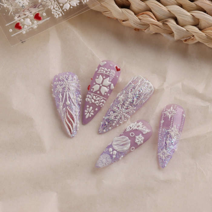 3 PCS 5D Embossed Nail Stickers Christmas Snowflake Elk Nail Stickers(5D-K122)