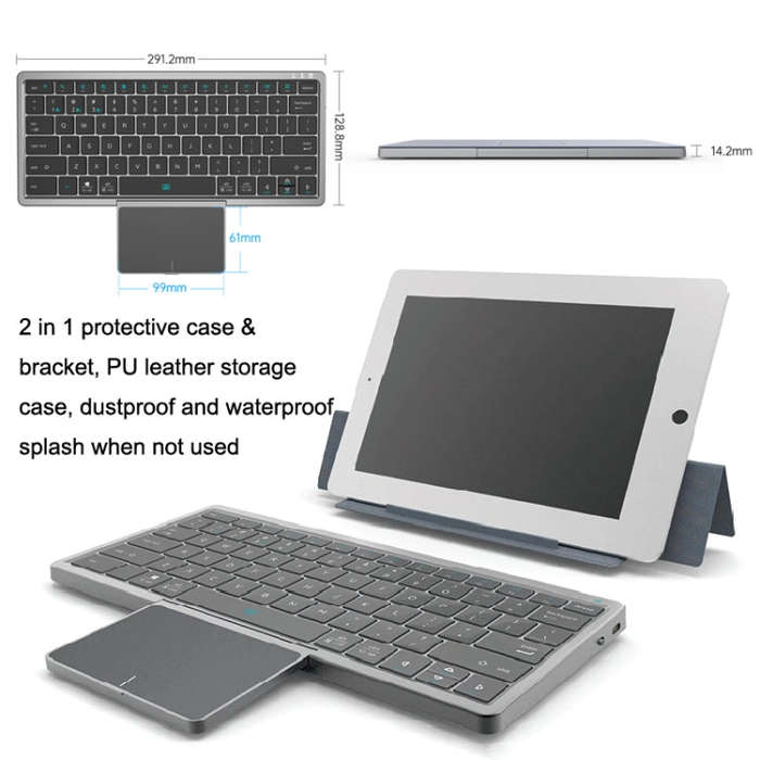 KF8700 78 Keys Hidden Touchpad Portable Tablet Computer Wireless Bluetooth Keypad With PU Leather...