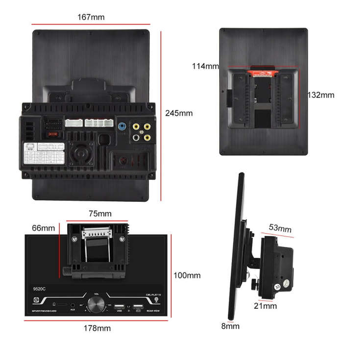 9520C Double Spindle 9.5 inch Vertical Screen Car MP5 Player, Style: Standard+AHD Camera