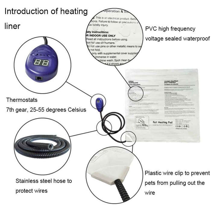 50x50cm Blue 12V Low Voltage Multifunctional Warm Pet Heating Pad Pet Electric Blanket(EU Plug)