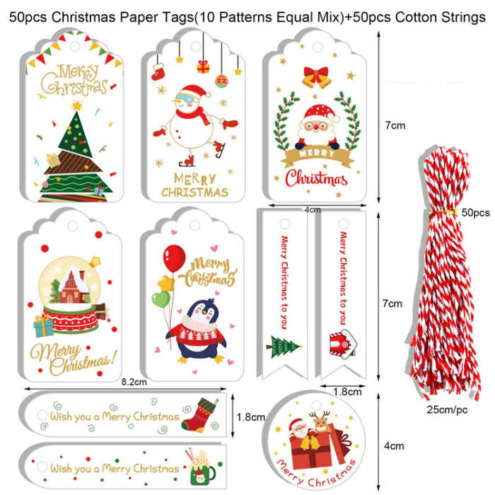 2 Packs 50pcs/set  Christmas Kraft Paper Tags Gift Wrapping Paper Labels(Series 3)