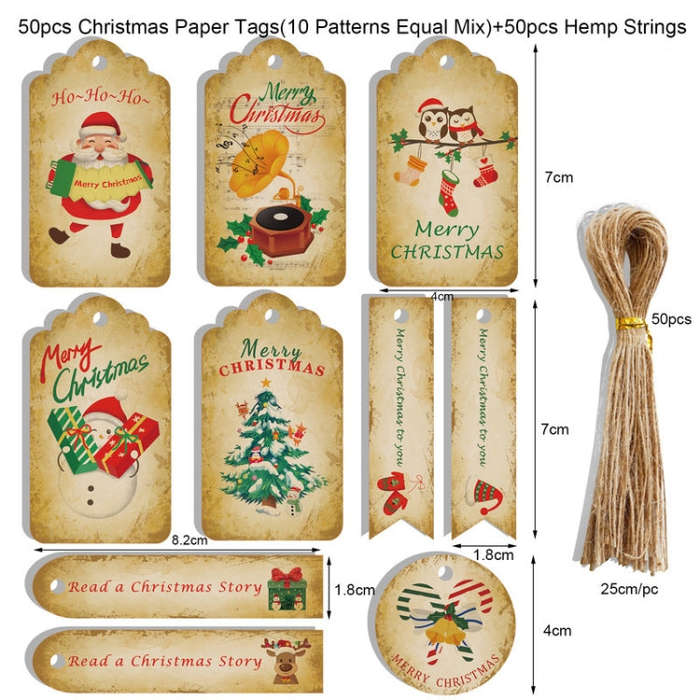 2 Packs 50pcs/set  Christmas Kraft Paper Tags Gift Wrapping Paper Labels(Series 4)
