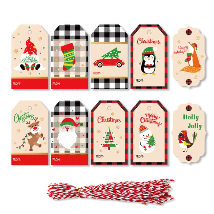 2 Packs 50pcs/set  Christmas Kraft Paper Tags Gift Wrapping Paper Labels(Series 11)