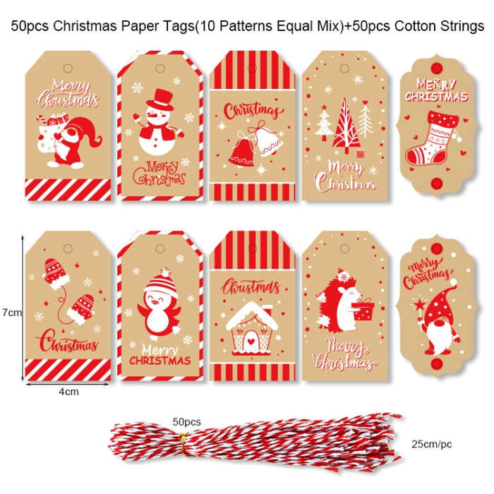 2 Packs 50pcs/set  Christmas Kraft Paper Tags Gift Wrapping Paper Labels(Series 12)