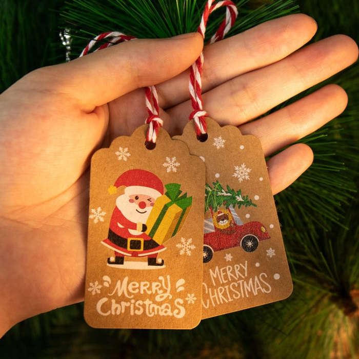 2 Packs 50pcs/set  Christmas Kraft Paper Tags Gift Wrapping Paper Labels(Series 8)