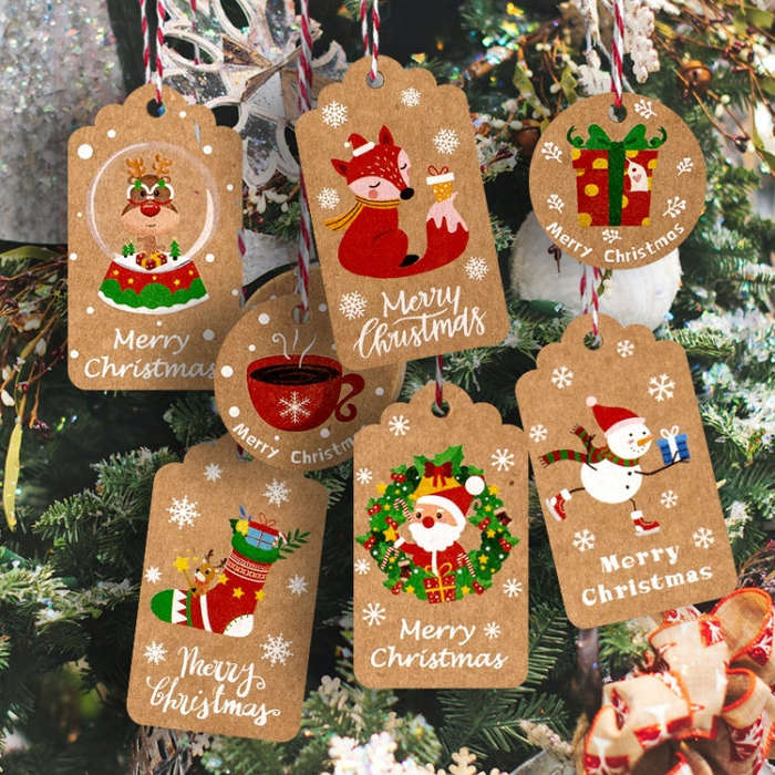 2 Packs 50pcs/set  Christmas Kraft Paper Tags Gift Wrapping Paper Labels(Series 8)
