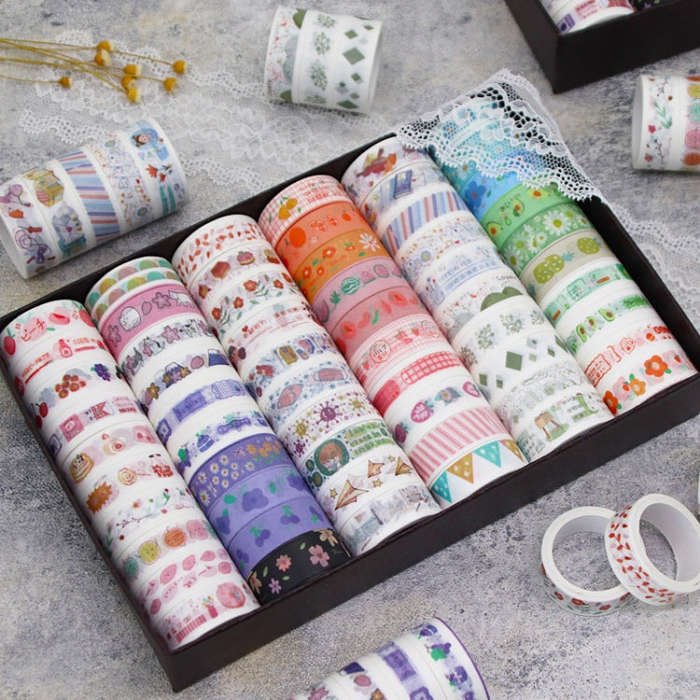 60Rolls/Box 42001 Cartoon Pattern Hand Account Tape Set Diary Handbook DIY Washi Material