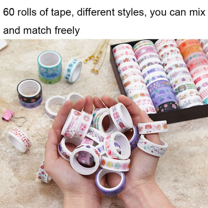 60Rolls/Box 42001 Cartoon Pattern Hand Account Tape Set Diary Handbook DIY Washi Material