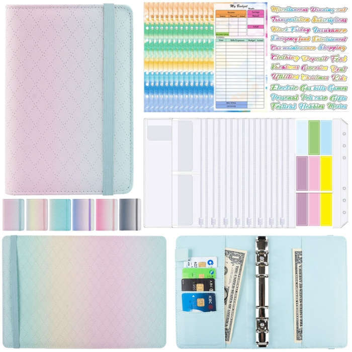 A6 Gradient Macaroon Loose-leaf Handbook Cash Budget Book(Green Yellow Pink)