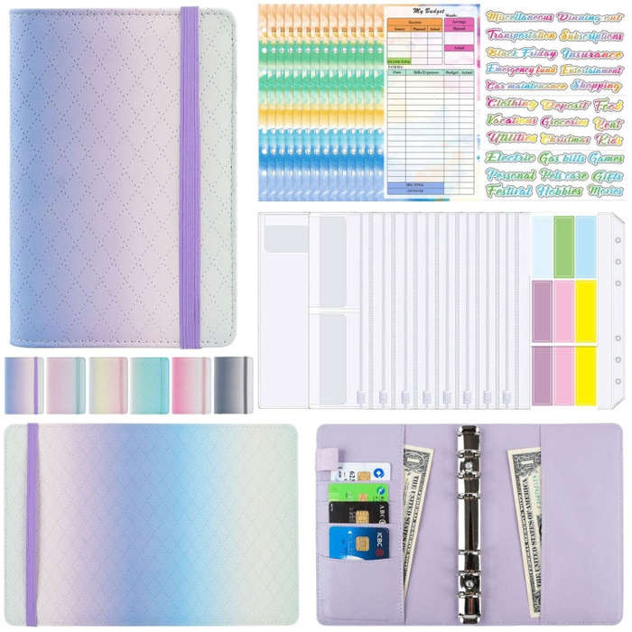 A6 Gradient Macaroon Loose-leaf Handbook Cash Budget Book(Blue Green Purple)