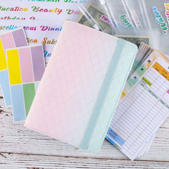 A6 Gradient Macaroon Loose-leaf Handbook Cash Budget Book(Pink Purple Green)